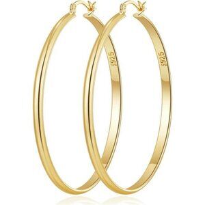 Large gold hoop earrings women 3mm wide lightweight sterling silver post big hoo